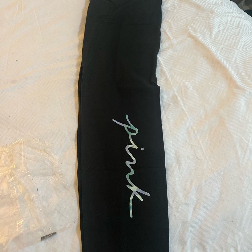 Victoria's Secret Black Leggings with Iridescent Script